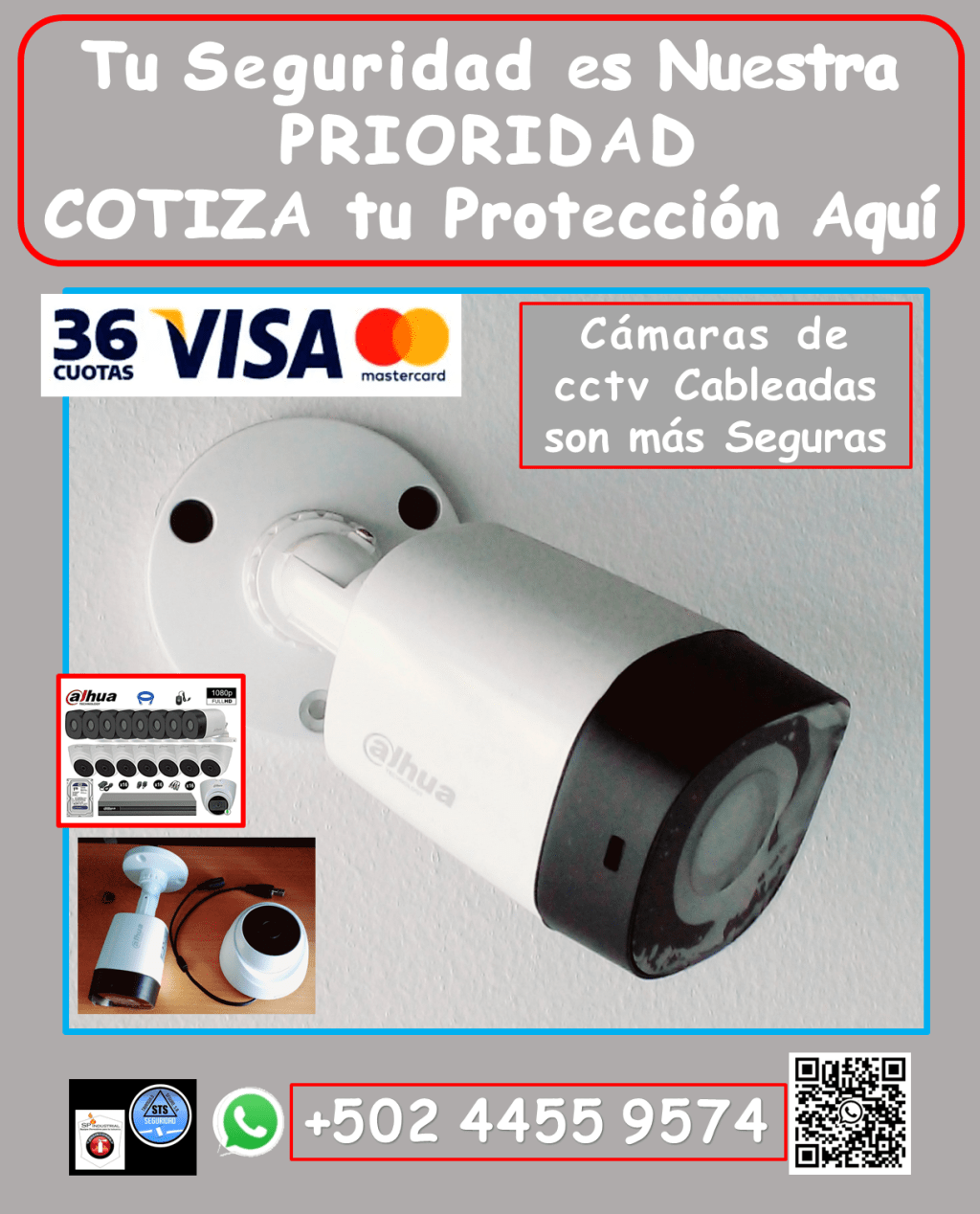 Te ofrecemos: • Instalación profesional y garantizada: *Equipos de alta calidad, instalados y configurados para un funcionamiento óptimo. *Garantía real y efectiva para tu tranquilidad. • Mantenimiento y reparación: *Aseguramos que tus cámaras funcionen al 100%, con servicios de mantenimiento y reparación especializados. • Cobertura en toda Guatemala: *Llevamos la seguridad donde la necesites (aplican condiciones). ¿Por qué elegirnos? *Sistemas de videovigilancia DAHUA cableados: Mayor seguridad y confiabilidad. *Profesionales expertos en instalación y mantenimiento. *Garantía y respaldo para tu tranquilidad. *Atención personalizada y soluciones a tu medida. No esperes a ser víctima de la delincuencia. Protege tu propiedad con nuestros sistemas de videovigilancia de alta seguridad. Contáctanos hoy mismo: • Teléfono: 4455 9574 #violenciafisica #SEGURIDADVIP #sistemasdealarmas #sistemasdeseguridad #GuatemalaNoSeDetiene #camarasdeseguridad #Dahua