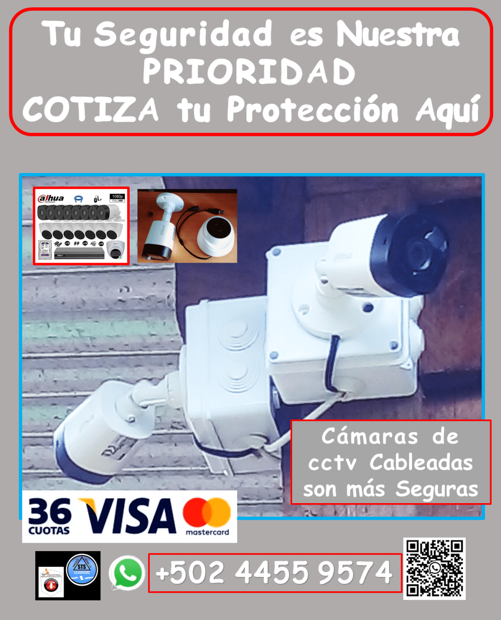 Anticipa cualquier incidente y protege lo que más te importa con nuestras soluciones de videovigilancia DAHUA cableadas. Te ofrecemos: • Instalación profesional y garantizada: *Equipos de alta calidad, instalados y configurados para un funcionamiento óptimo. *Garantía real y efectiva para tu tranquilidad. • Mantenimiento y reparación: *Aseguramos que tus cámaras funcionen al 100%, con servicios de mantenimiento y reparación especializados. • Cobertura en toda Guatemala: *Llevamos la seguridad donde la necesites (aplican condiciones). ¿Por qué elegirnos? *Sistemas de videovigilancia DAHUA cableados: Mayor seguridad y confiabilidad. *Profesionales expertos en instalación y mantenimiento. *Garantía y respaldo para tu tranquilidad. *Atención personalizada y soluciones a tu medida. No esperes a ser víctima de la delincuencia. Protege tu propiedad con nuestros sistemas de videovigilancia de alta seguridad. Contáctanos hoy mismo: • Teléfono: 4455 9574 #violenciafisica #SEGURIDADVIP #sistemasdealarmas #sistemasdeseguridad #GuatemalaNoSeDetiene #camarasdeseguridad #Dahua