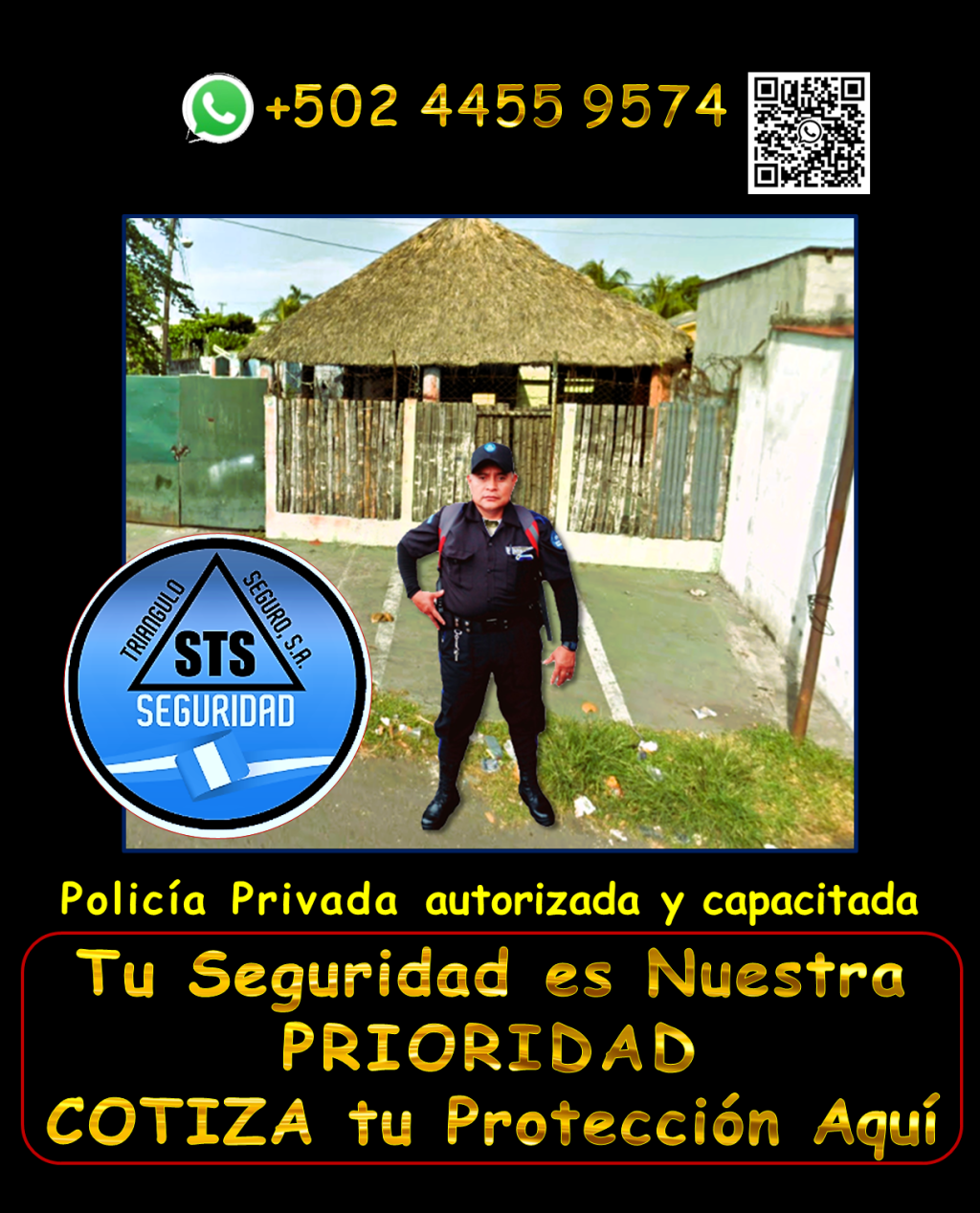 Te ofrecemos seguridad en tu propiedad en areas como, seguridad para puestos fijos, garitas, guardaespaldas, custodios, anfitriones y más, en toda Guatemala. Nuestro personal está debidamente equipado y cumple con todas las regulaciones de la DIGESSP y DIGECAM. Garantizamos una respuesta rápida gracias a nuestros vehículos y equipos de radiocomunicación. ¡Llámanos ahora y obtén una asesoría personalizada! WhatsApp: +502 4455 9574. #SeguridadIntegralParaTi"