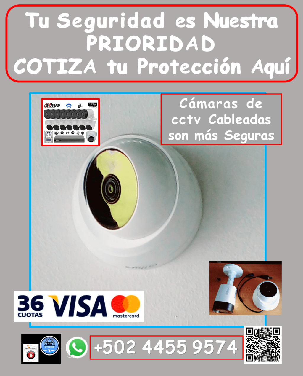 Anticipa cualquier incidente y protege lo que más te importa con nuestras soluciones de videovigilancia DAHUA cableadas. Te ofrecemos: • Instalación profesional y garantizada: *Equipos de alta calidad, instalados y configurados para un funcionamiento óptimo. *Garantía real y efectiva para tu tranquilidad. • Mantenimiento y reparación: *Aseguramos que tus cámaras funcionen al 100%, con servicios de mantenimiento y reparación especializados. • Cobertura en toda Guatemala: *Llevamos la seguridad donde la necesites (aplican condiciones). ¿Por qué elegirnos? *Sistemas de videovigilancia DAHUA cableados: Mayor seguridad y confiabilidad. *Profesionales expertos en instalación y mantenimiento. *Garantía y respaldo para tu tranquilidad. *Atención personalizada y soluciones a tu medida. No esperes a ser víctima de la delincuencia. Protege tu propiedad con nuestros sistemas de videovigilancia de alta seguridad. Contáctanos hoy mismo: • Teléfono: 4455 9574 #violenciafisica #SEGURIDADVIP #sistemasdealarmas #sistemasdeseguridad #GuatemalaNoSeDetiene #camarasdeseguridad #Dahua