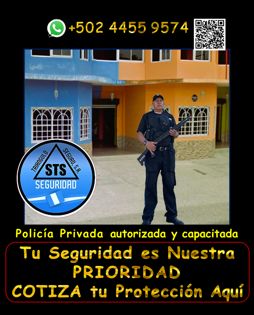 Te ofrecemos seguridad en tu propiedad en areas como, seguridad para puestos fijos, garitas, guardaespaldas, custodios, anfitriones y más, en toda Guatemala. Nuestro personal está debidamente equipado y cumple con todas las regulaciones de la DIGESSP y DIGECAM. Garantizamos una respuesta rápida gracias a nuestros vehículos y equipos de radiocomunicación. ¡Llámanos ahora y obtén una asesoría personalizada! WhatsApp: +502 4455 9574. #SeguridadIntegralParaTi"