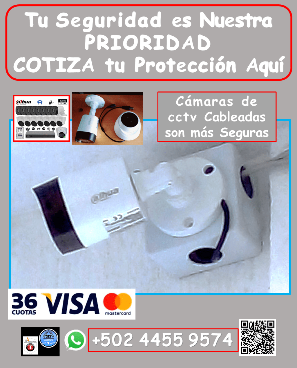 Te ofrecemos: • Instalación profesional y garantizada: *Equipos de alta calidad, instalados y configurados para un funcionamiento óptimo. *Garantía real y efectiva para tu tranquilidad. • Mantenimiento y reparación: *Aseguramos que tus cámaras funcionen al 100%, con servicios de mantenimiento y reparación especializados. • Cobertura en toda Guatemala: *Llevamos la seguridad donde la necesites (aplican condiciones). ¿Por qué elegirnos? *Sistemas de videovigilancia DAHUA cableados: Mayor seguridad y confiabilidad. *Profesionales expertos en instalación y mantenimiento. *Garantía y respaldo para tu tranquilidad. *Atención personalizada y soluciones a tu medida. No esperes a ser víctima de la delincuencia. Protege tu propiedad con nuestros sistemas de videovigilancia de alta seguridad. Contáctanos hoy mismo: • Teléfono: 4455 9574 #camaradevideo #camaras #camaras5mpx #camarasacolor #camarasgarantizadas #camarasseguridad #Dahua #viral #kitcamaras #mantenimientocamaras #seguridad #SeguridadCalle #camarasconsonido #seguridadcolonia #SeguridadEmpresarial #SeguridadHogar #GuatemalaNoSeDetiene #seguridadnegocios #SeguridadPropiedad #seguridadtienda #seguridadtrabajo #SeguridadVial #Sistemadealarma #videocamaras #visionnocturna #robos #prevencionrobos #reparacioncamaras #camarasdomo #camarasbala #SeguridadPublica #ProteccionDePropiedades #VigilanciaEnTiempoReal #tiposdecamaras #comoinstalarcamarasdeseguridad