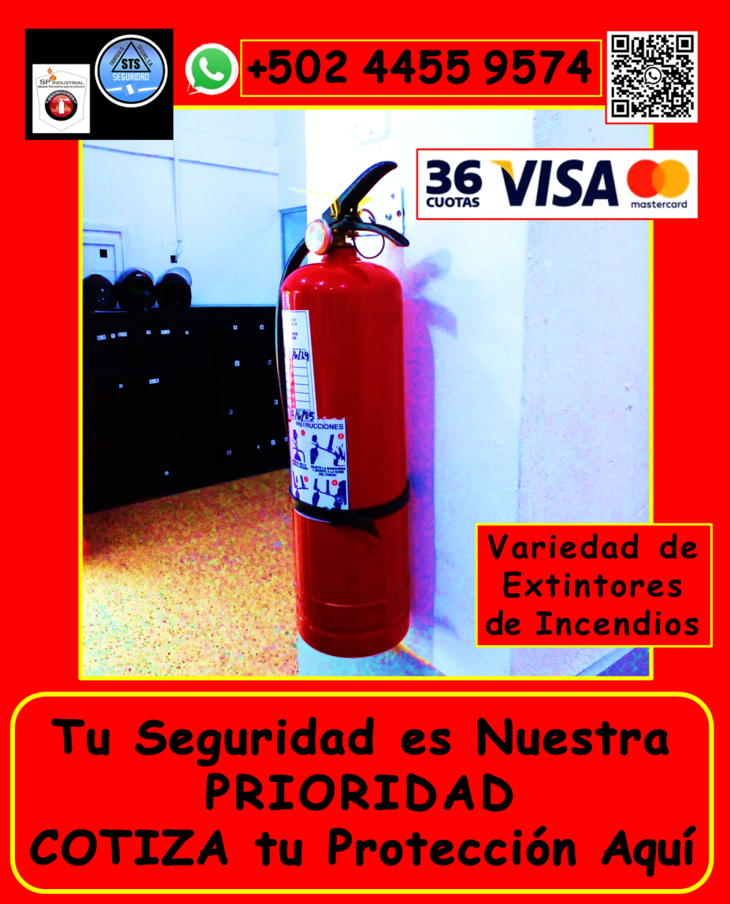 Nuestros servicios incluyen: • Extintores de incendios: *Venta de extintores nuevos: Tipos ABC, AB, K, y más, adaptados a tus necesidades. *Recarga de extintores: Polvo químico seco, CO2, y otros, con garantía de calidad. *Variedad de tamaños y cilindros nuevos. *Bases para extintores: Instalación y mantenimiento en el área metropolitana de Guatemala y municipios aledaños (aplican condiciones). • Capacitación y prevención: *Capacitaciones: Uso correcto de extintores, primeros auxilios, simulacros de evacuación. *Planes de contingencia: Desarrollo de estrategias personalizadas para tu empresa. • Mantenimiento especializado: *Mantenimiento de hidrantes y sistemas de detección de incendios. • Señalización y evacuación: *Señalización general de evacuación: *Te ayudamos a Cumplir con las medidas reglamentarias del Ministerio de Trabajo, IGSS etc. • Seguridad industrial integral: Ofrecemos artículos de seguridad industrial, para todo tipo de instalaciones. ¿Por qué elegirnos? • Amplia experiencia en seguridad industrial. • Productos y servicios de alta calidad. • Cumplimiento de normativas vigentes. • Personal capacitado y profesional. • Atención personalizada. No esperes a que ocurra un incidente. Protege tus espacios y personal con nuestras soluciones integrales. Contáctanos hoy mismo: • Teléfono: +502 4455 9574