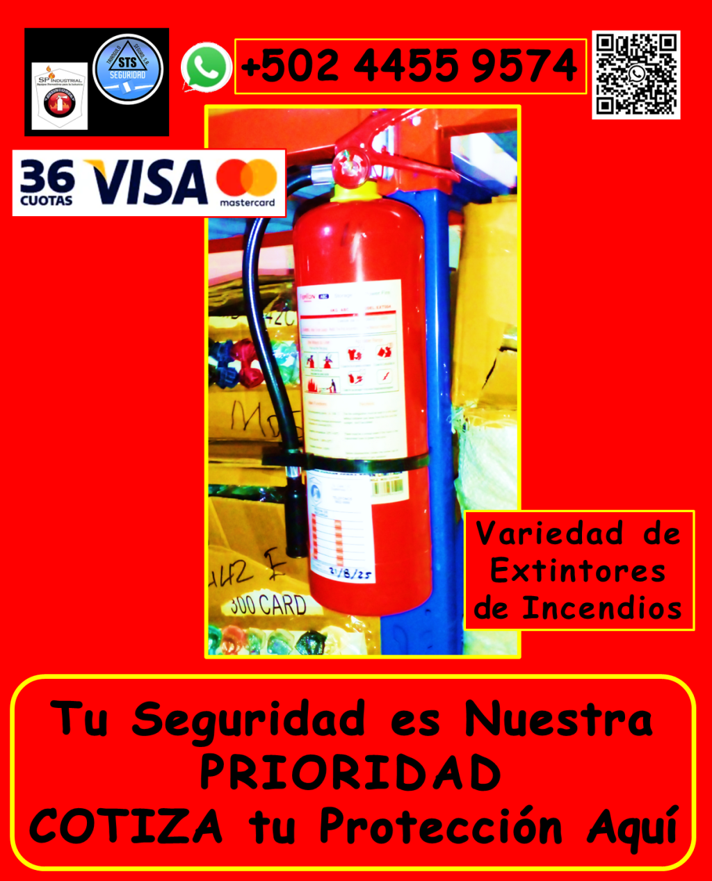Nuestros productos incluyen: • Extintores de incendios: *Venta de extintores nuevos: Tipos ABC, AB, K, y más, adaptados a tus necesidades. *Recarga de extintores: Polvo químico seco, CO2, y otros, con garantía de calidad. *Variedad de tamaños y cilindros nuevos. *Bases para extintores: Instalación y mantenimiento en el área metropolitana de Guatemala y municipios aledaños (aplican condiciones). • Capacitación y prevención: *Capacitaciones: Uso correcto de extintores, primeros auxilios, simulacros de evacuación. *Planes de contingencia: Desarrollo de estrategias personalizadas para tu empresa. • Mantenimiento especializado: *Mantenimiento de hidrantes y sistemas de detección de incendios. • Señalización y evacuación: *Señalización general de evacuación: *Te ayudamos a Cumplir con las medidas reglamentarias del Ministerio de Trabajo, IGSS etc. • Seguridad industrial integral: Ofrecemos artículos de seguridad industrial, para todo tipo de instalaciones. ¿Por qué elegirnos? • Amplia experiencia en seguridad industrial. • Productos y servicios de alta calidad. • Cumplimiento de normativas vigentes. • Personal capacitado y profesional. • Atención personalizada. No esperes a que ocurra un incidente. Protege tus espacios y personal con nuestras soluciones integrales. Contáctanos hoy mismo: • Teléfono: +502 4455 9574 #seguridadocupacional #basesdeextintores #capacitaciondeprimerosauxilios #capacitaciondeusodeextintores #certificaciónnfpa10 #constanciaextintores #viral #comoseutilizaunextintordeincendios #extintores #extintoresab #extintoresabc #extintoresco2 #instalaciónextintores #llenadodeextintores #MantenimientoExtintores #planbelen #recargaextintores #tiposdeextintores #rotulosdeevacuacion #extintoresk #GuatemalaNoSeDetiene #SeguridadVial #reglamentodesaludyseguridadocupacional #quetipodeextintornecesitoparaminegocioohogar #Sistemadealarma #extintoresdefuego #incendios #reglamentogeneralsobrehigieneyseguridadeneltrabajo #inspecciondeextintores #detecciondeincendios
