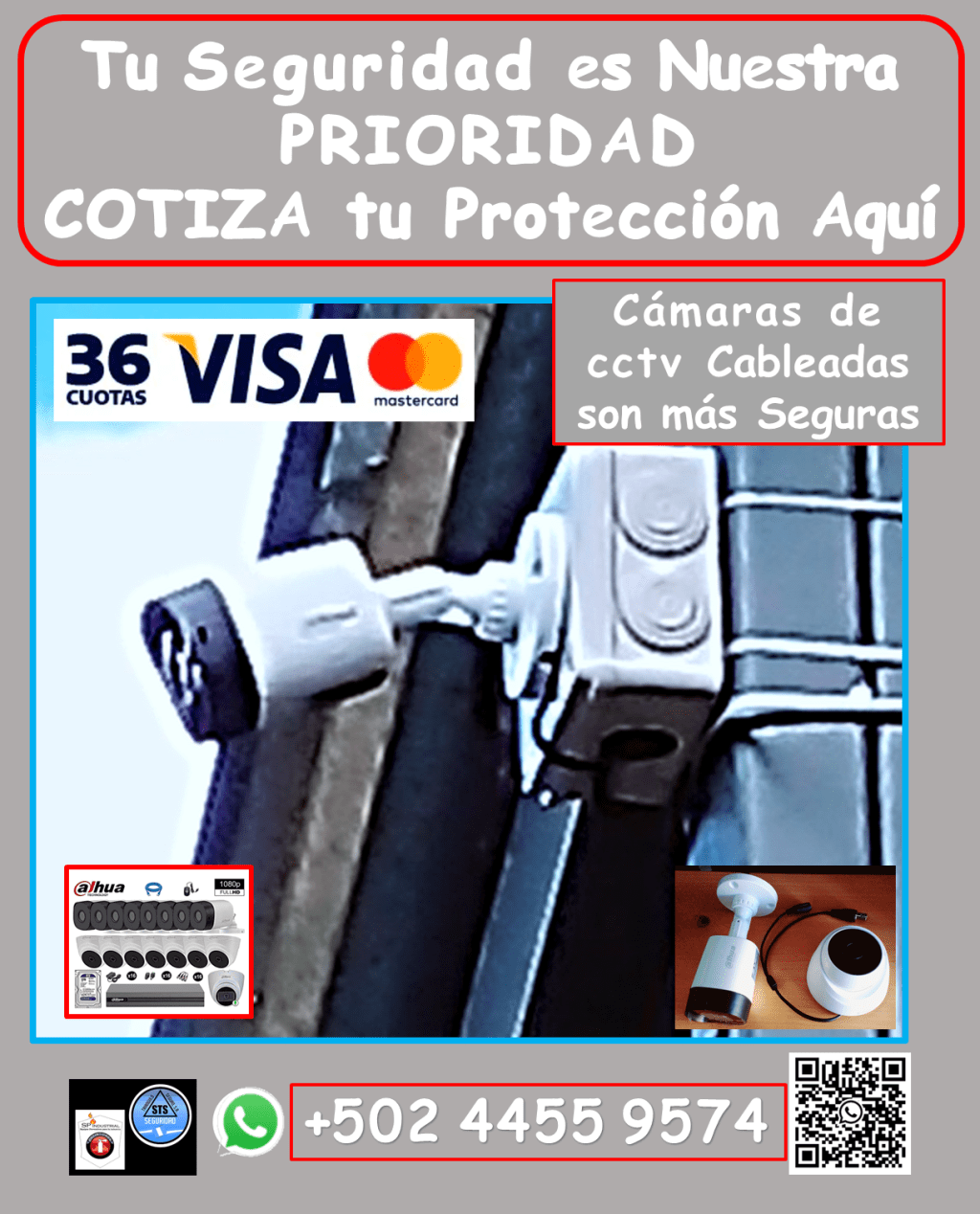 Protegemos tu Empresa, residencial, tu propiedad etc. con sistemas de videovigilancia DAHUA cableadas de alta seguridad Anticipa cualquier incidente y protege lo que más te importa con nuestras soluciones de videovigilancia DAHUA cableadas. Te ofrecemos: • Instalación profesional y garantizada: *Equipos de alta calidad, instalados y configurados para un funcionamiento óptimo. *Garantía real y efectiva para tu tranquilidad. • Mantenimiento y reparación:d *Aseguramos que tus cámaras funcionen al 100%, con servicios de mantenimiento y reparación especializados. • Cobertura en toda Guatemala: *Llevamos la seguridad donde la necesites (aplican condiciones). ¿Por qué elegirnos? *Sistemas de videovigilancia DAHUA cableados: Mayor seguridad y confiabilidad. *Profesionales expertos en instalación y mantenimiento. *Garantía y respaldo para tu tranquilidad. *Atención personalizada y soluciones a tu medida. No esperes a ser víctima de la delincuencia. Protege tu propiedad con nuestros sistemas de videovigilancia de alta seguridad. Contáctanos hoy mismo: • Teléfono: 4455 9574 #camaradevideo #camaras #camaras5mpx #camarasacolor #camarasgarantizadas #camarasseguridad #Dahua #viral #kitcamaras #mantenimientocamaras #seguridad #SeguridadCalle #camarasconsonido #seguridadcolonia #SeguridadEmpresarial #SeguridadHogar #GuatemalaNoSeDetiene #seguridadnegocios #SeguridadPropiedad #seguridadtienda #seguridadtrabajo #SeguridadVial #Sistemadealarma #videocamaras #visionnocturna #robos #prevencionrobos #reparacioncamaras #camarasdomo #camarasbala #SeguridadPublica #ProteccionDePropiedades #VigilanciaEnTiempoReal #tiposdecamaras #comoinstalarcamarasdeseguridad