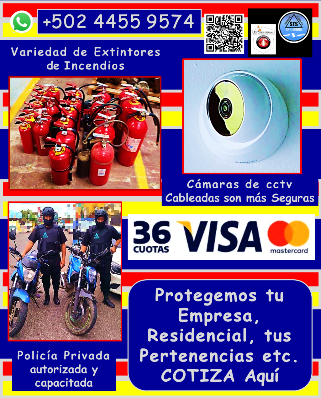 Solicita información sin compromisos, con gusto te respondemos. Entendemos que la seguridad de tu propiedad, familia o negocio es primordial. Por eso, ofrecemos productos de seguridad de alta calidad. • Personal de seguridad altamente capacitado: *Vigilantes de seguridad: Profesionales entrenados para proteger tus instalaciones. *Guardaespaldas: Protección personal discreta y eficaz. *Anfitriones: Personal para control de acceso y atención al público. • Sistemas de videovigilancia de última generación: *Cámaras de seguridad DAHUA cableadas: Mayor seguridad y confiabilidad, con diversas opciones de combos. *Instalación profesional y garantizada: Aseguramos el óptimo funcionamiento de tu sistema. *Mantenimiento y reparación: Mantenemos tus cámaras al 100% para una protección continua. • Protección contra incendios: *Extintores de incendios: Variedad de tamaños y tipos de carga, adaptados a tus necesidades. *Recarga de extintores: Mantenemos tus equipos listos para actuar en caso de emergencia. • Seguridad industrial y vial: *Ofrecemos una gran variedad de articulos de seguridad para todo tipo de instalaciones. ¿Por qué elegirnos? *Cobertura en toda Guatemala: Llevamos la seguridad donde la necesites. *Personal calificado y autorizado: Profesionales comprometidos con tu seguridad. *Equipos de alta calidad: Trabajamos con marcas líderes para garantizar tu protección. *Garantía y respaldo: Te ofrecemos tranquilidad con nuestros servicios garantizados. No dejes la seguridad en manos del azar. Contáctanos hoy mismo y descubre cómo podemos proteger lo que más te importa. Llámanos o escríbenos por WhatsApp: 4455 9574 #noti7 #ANFITRIONES #Policia #Custodios #Policia24H #Guardaespaldas #GUARDIAS #Oficiales #Seguridadprivada #Vigilantes #digessp #Camaradevideo #CamarasdeSeguridad #Dahua #camaras5mpx #camarasbala #camarasdomo #mantenimientocamaras #camarasconsonido #Guatemalanosedetiene #capacitacionesteoricopracticas #rotulaciondeevacuacion #recargadeextintores #Extintores #extintoresabc #extintoresco2 #viral #Rociadordeincendios #incendios #extintoresab #planbelen #GUARDIASDESEGURIDAD #vigilanciaprivada #escolta #mejoresempresasdeseguridad #guardaespaldaspersonales #PROTECCIÓNEJECUTIVA #monitoreo #protecciónderuta #VigilanciaEnTiempoReal #tiposdecamaras #extintoresdefuego #inspecciondeextintores #tiposdeextintores #comoseutilizaunextintordeincendios