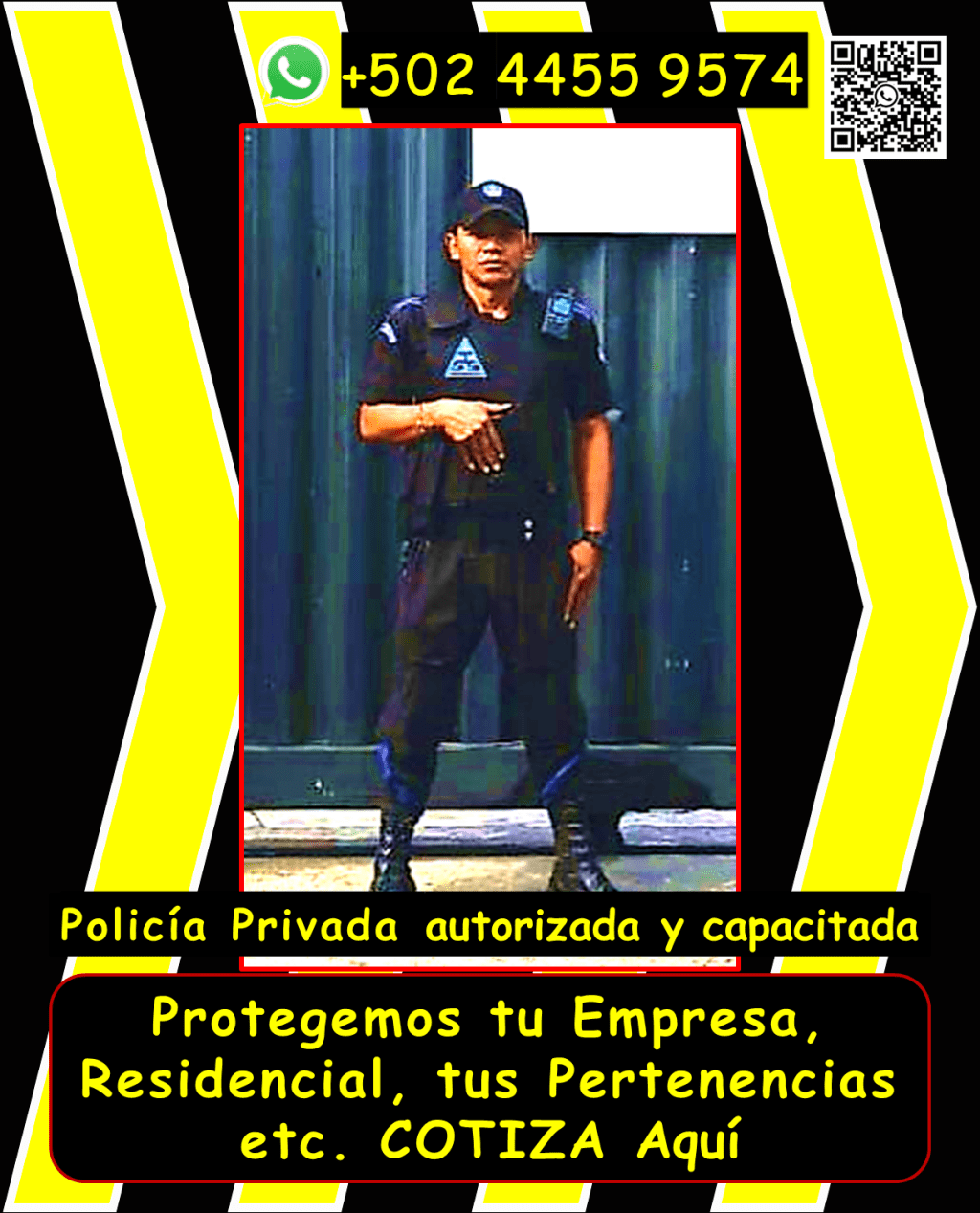 Solicita información sin compromisos, con gusto te respondemos. buscanos en INSTAGRAM @custodia365gt 2,026 ya estamos con todo. Los agentes de seguridad armados y vigilantes que estás buscando, disponibles las 24 horas, los 365 días del año, para proteger tu patrimonio con la máxima eficiencia. Te ofrecemos PROTECCIÓN en tu propiedad en areas como, seguridad para puestos fijos, garitas, guardaespaldas, custodios, anfitriones y más, en toda Guatemala. Nuestro personal está debidamente equipado y cumple con todas las regulaciones de la DIGESSP y DIGECAM. Garantizamos una respuesta ryápida gracias a nuestros vehículos y equipos de radiocomunicación. ¡Llámanos ahora y obtén una asesoría personalizada! WhatsApp: 4455 9574.